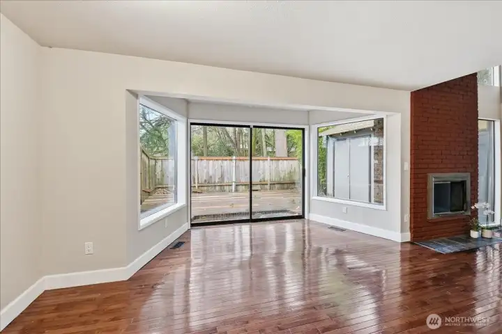 Open Living and Dining areas with Private Back Yard.