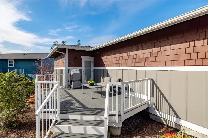Rear deck and main level entrance.  Great place to BBQ as it brings you into the kitchen area.