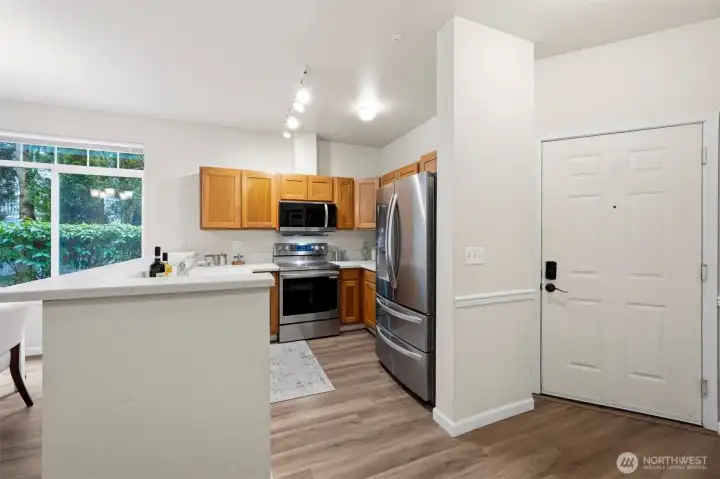 Open kitchen design supports easy entertaining.