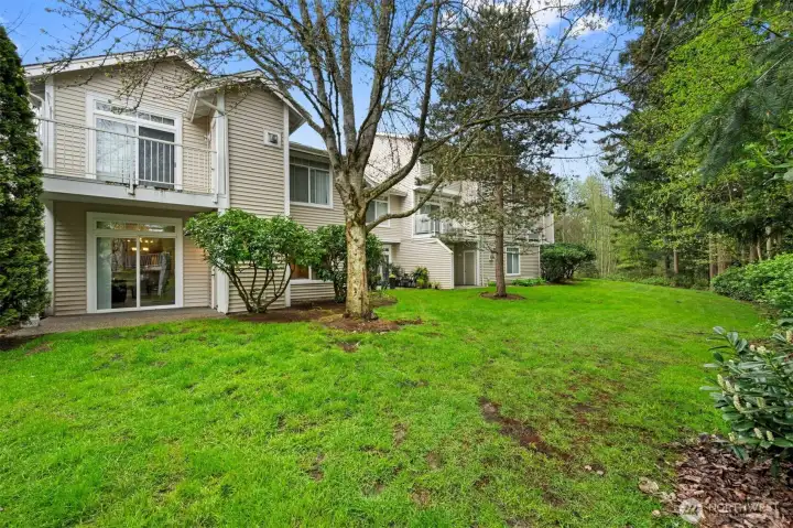 Spacious patio with room for seating and outdoor enjoyment.