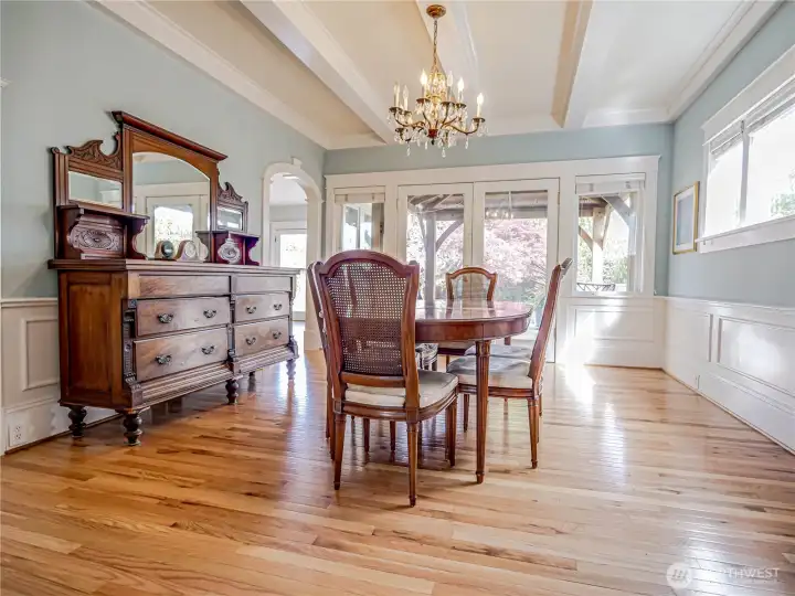 Formal dining room has beautiful new french doors leading to the expansive rear deck