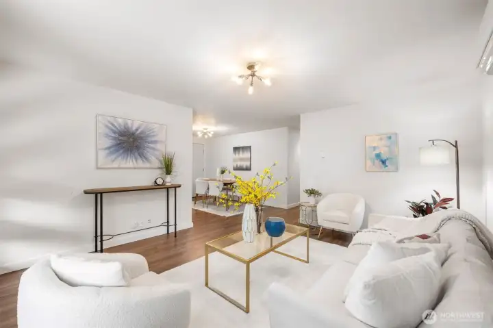 Living space connecting seamlessly to dining area