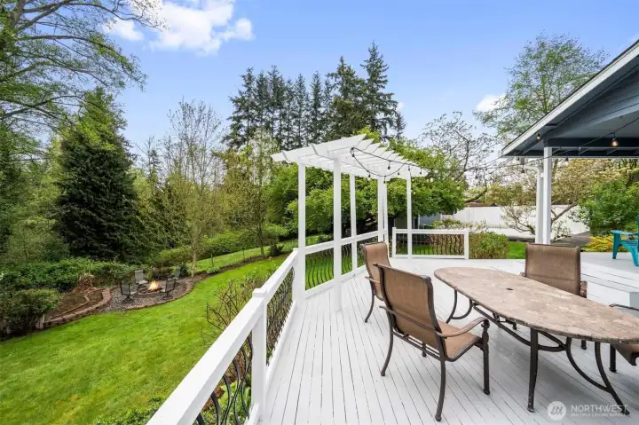 Patio space overlooking large yard