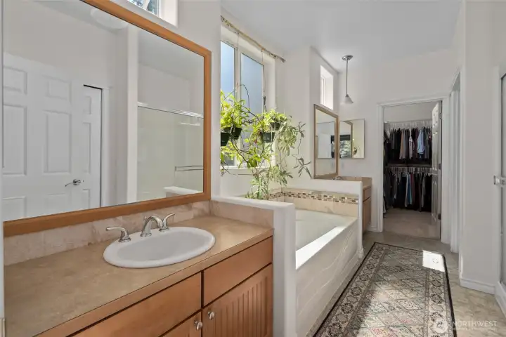 Five-piece primary bathroom including jetted tub.