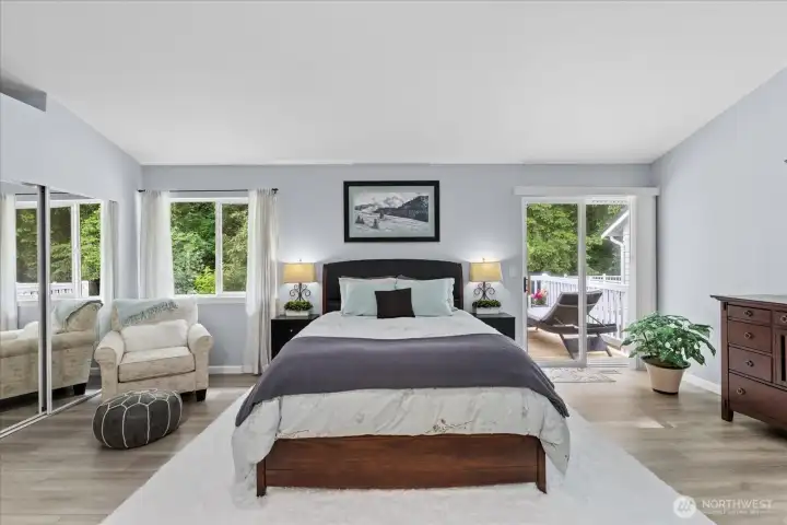 Retreat to this expansive primary suite designed for ultimate relaxation and elegance. This serene space features large windows that bathe the room in natural light, and a soothing neutral color palette that creates an inviting atmosphere. The generous layout accommodates a king-sized bed with ease, while the attached private bathroom offers a spa-like experience with premium fixtures and finishes. This is truly a sanctuary for rest and rejuvenation at the end of every day. Retreat to this expansive primary suite designed for ultimate relaxation and elegance. This serene space features large windows that bathe the room in natural light, and a soothing neutral color palette that creates an inviting atmosphere. The generous layout accommodates a king-sized bed with ease, while the attached private bathroom offers a spa-like experience with premium fixtures and finishes. This is truly a sanctuary for rest and rejuvenation at the end of every day.