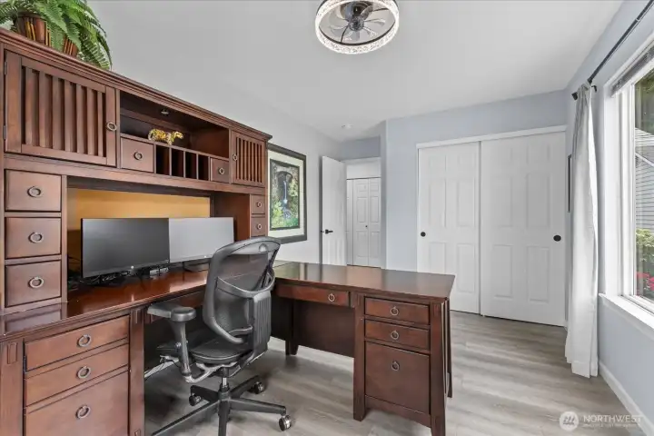 Corner bedroom used as a work-from-home office Corner bedroom used as a work-from-home office
