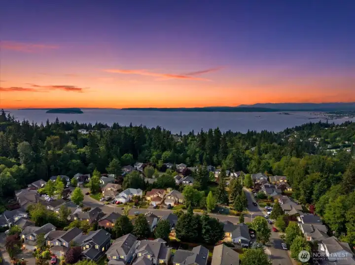 Twilight on Puget Sound. Mukilteo Ferry, Whidbey Island, and Olympics in the distance Twilight on Puget Sound. Mukilteo Ferry, Whidbey Island, and Olympics in the distance