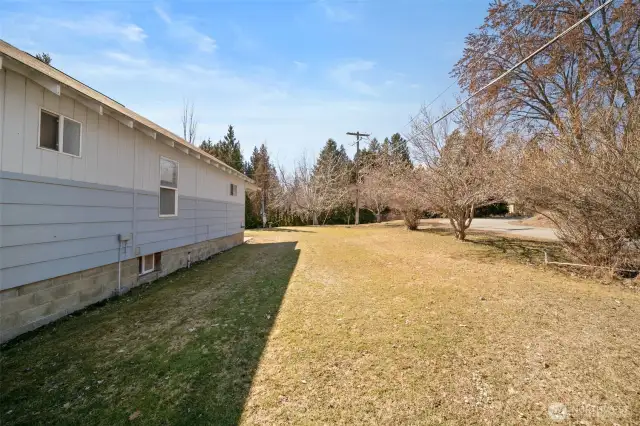 Side yard with irrigation water and auto sprinklers.