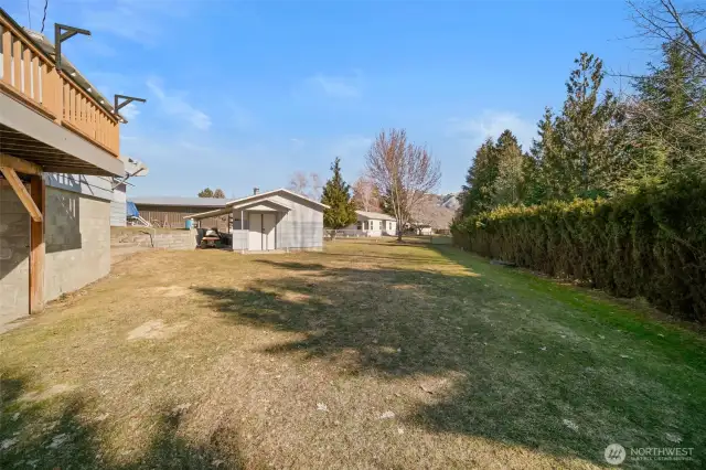 Back yard with workshop.