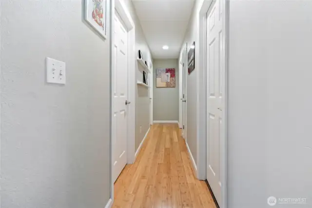 Hallway of bamboo floors.
