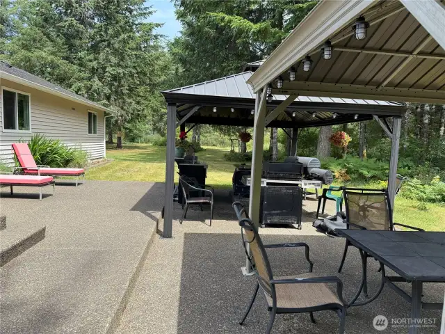 Patio pavers with covered seating.