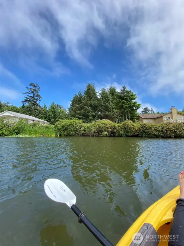 From the Kyak looking at the property, mild slope to water