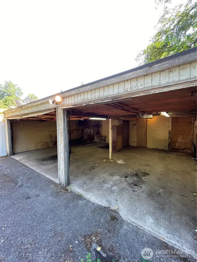 Detached two car garage plus storage room