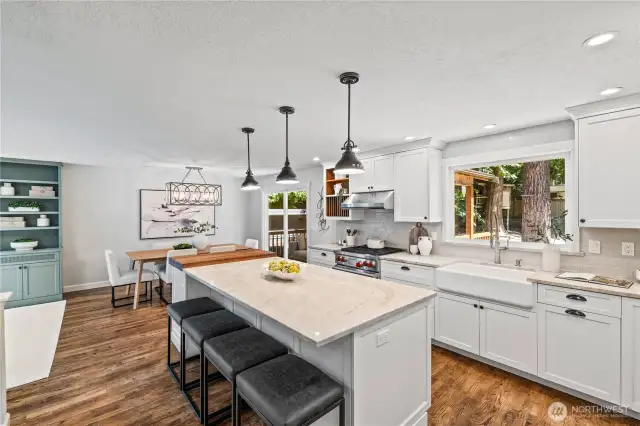 The large island is perfect for gathering with family or friends, doubling as another dining space