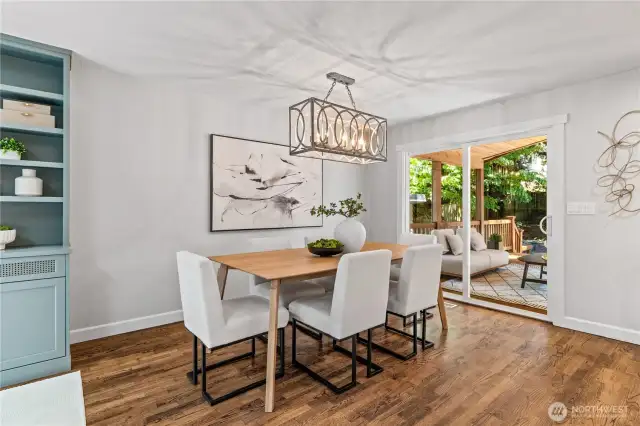 The dining space off of the living room and kitchen makes entertaining a breeze. The slider off of the dining area leads to your own outdoor oasis.