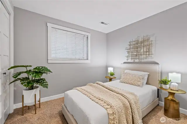 One of two bedrooms on the lower level