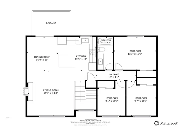 Lower level floor plan with measurements.