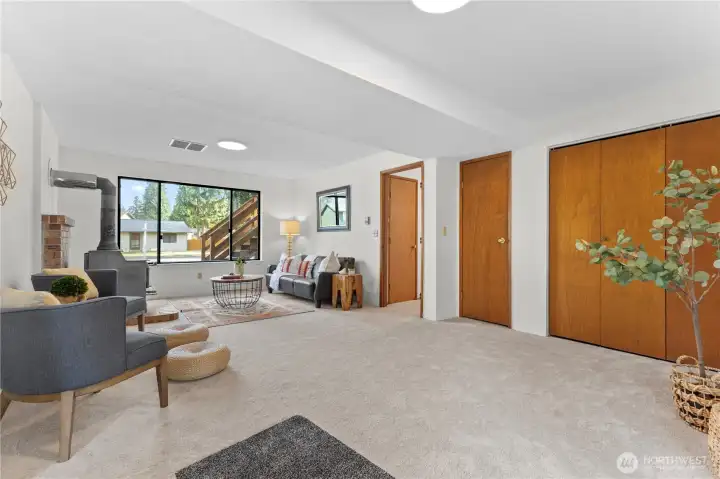 Lower level family room with new paint & carpet