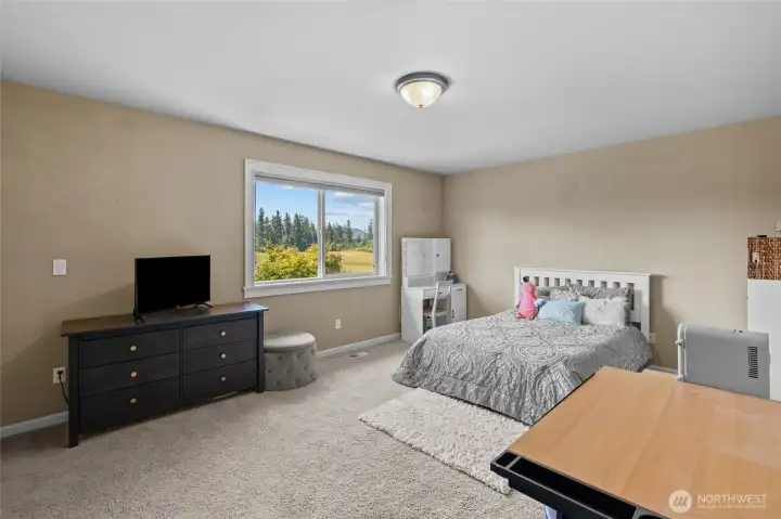 The oversized second bedroom offers plenty of room for work, rest, or play.