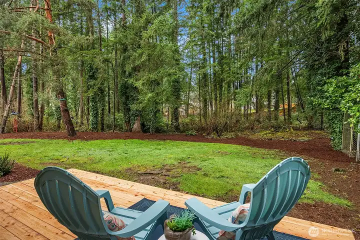New deck, Private back yard with ample space to create your outside paradise