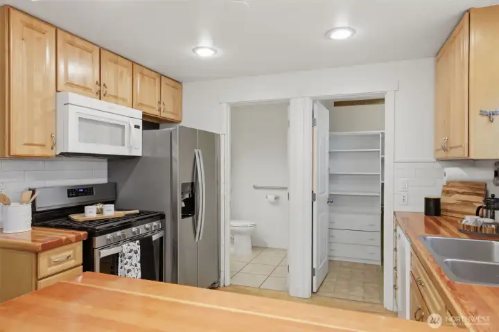 Pantry and Bathroom off of the kitchen