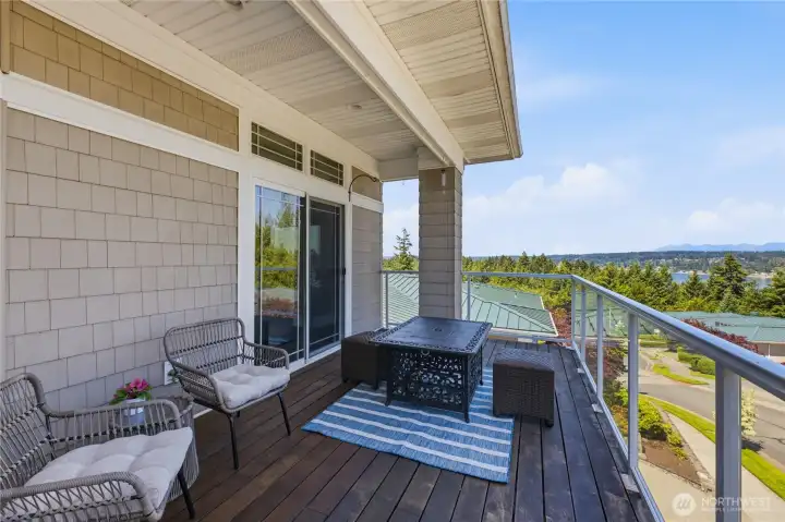 Spacious deck off primary with views of the Bay and Mountains