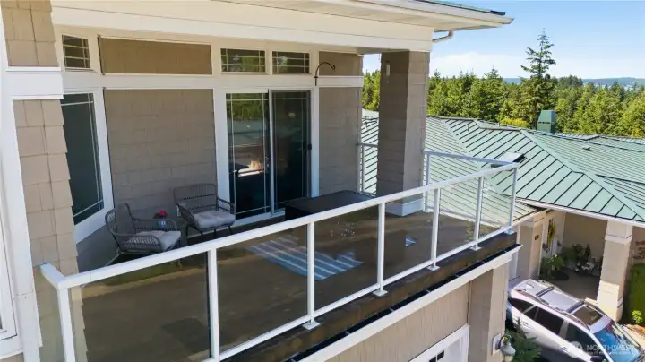 Large, covered deck with water views