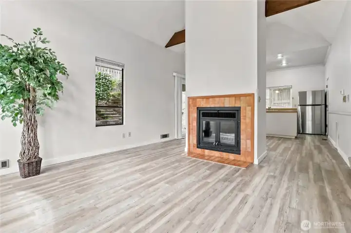 Living room with wood burning fireplace Living room with wood burning fireplace