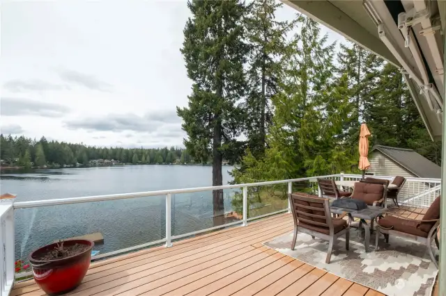 Large deck off living room on main level. Expansive views of Benson Lake.