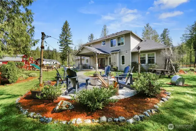 Backyard with smokeless firepit.