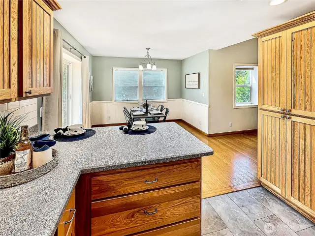 Looking toward the dining area from the kitchen.