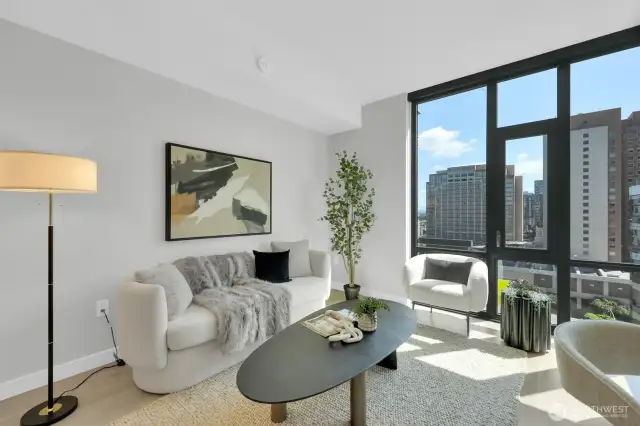 Enjoy city view from your Living room with floor to ceiling windows