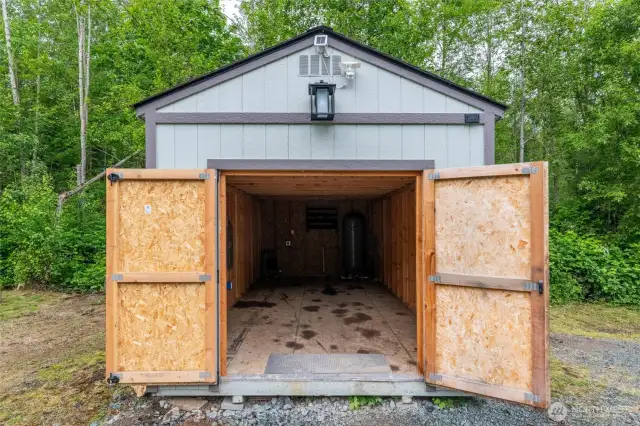 Ready for storage or as a place to stage your building supplies, the on site shed has the electrical panel installed and a 220V outlet.