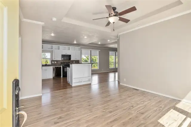 Living room off of the entry. Coffered ceilings!