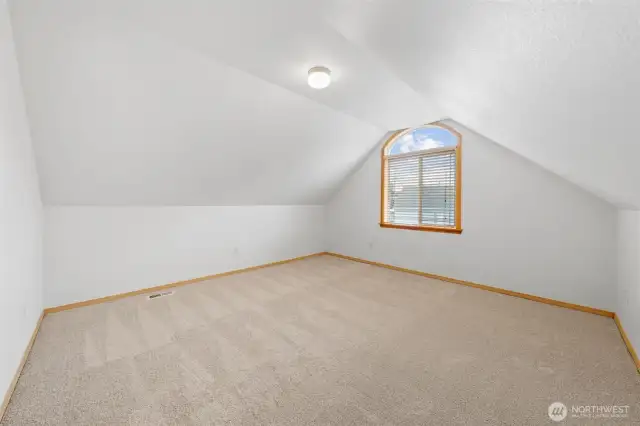 Bonus room with extra large window faces the front of the home and brings in lots of natural light.