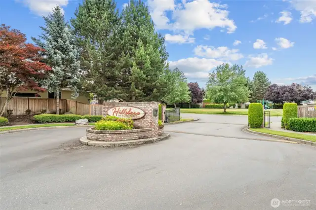 One of several gated entrances into the community.