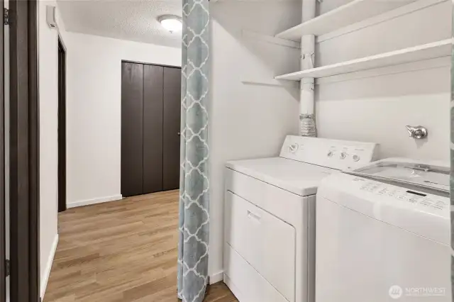 Full size laundry closet plus additional full storage closet.
