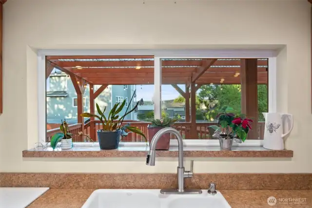 A water view from the kitchen