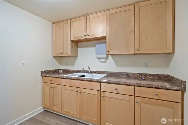 Kitchen area in the salon