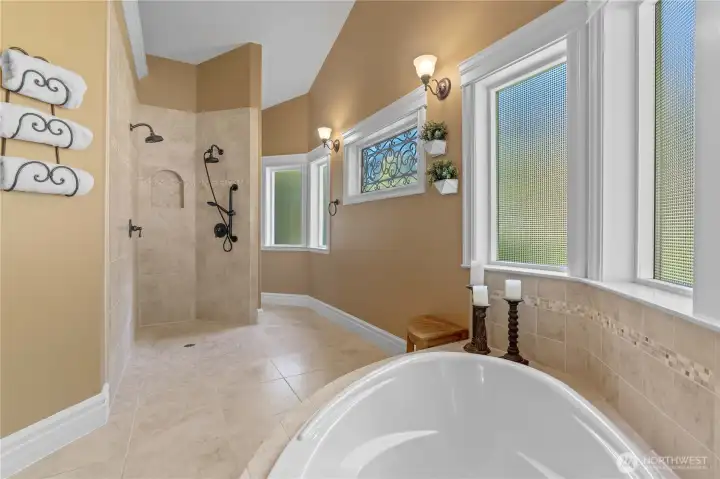zero entry spa shower/ heated floors and walkin closet