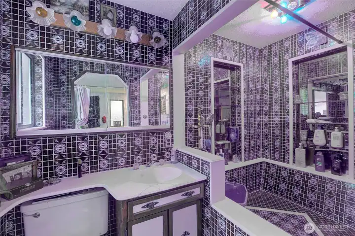 Vintage tiling feature of the primary bath