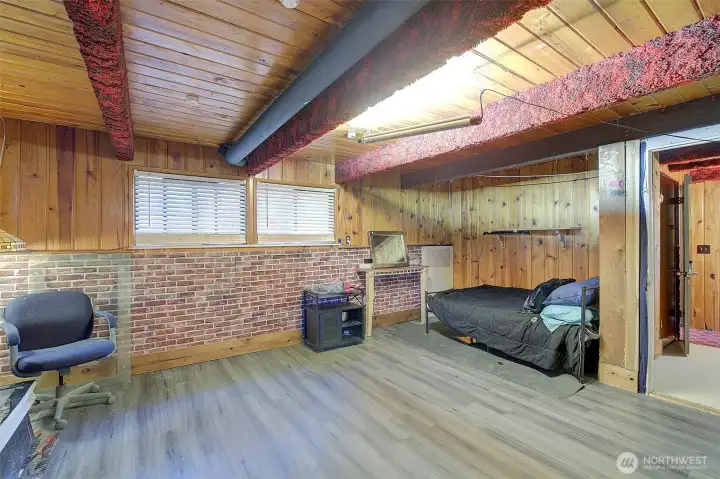 Another angle of the  space with high ceilings