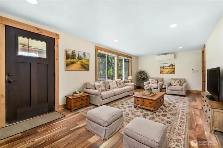 Virtually staged Living room  Great room open to kitchen