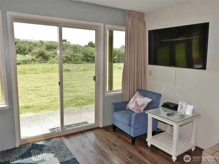 Slider to the Private Patio and the backyard behind this hotel.