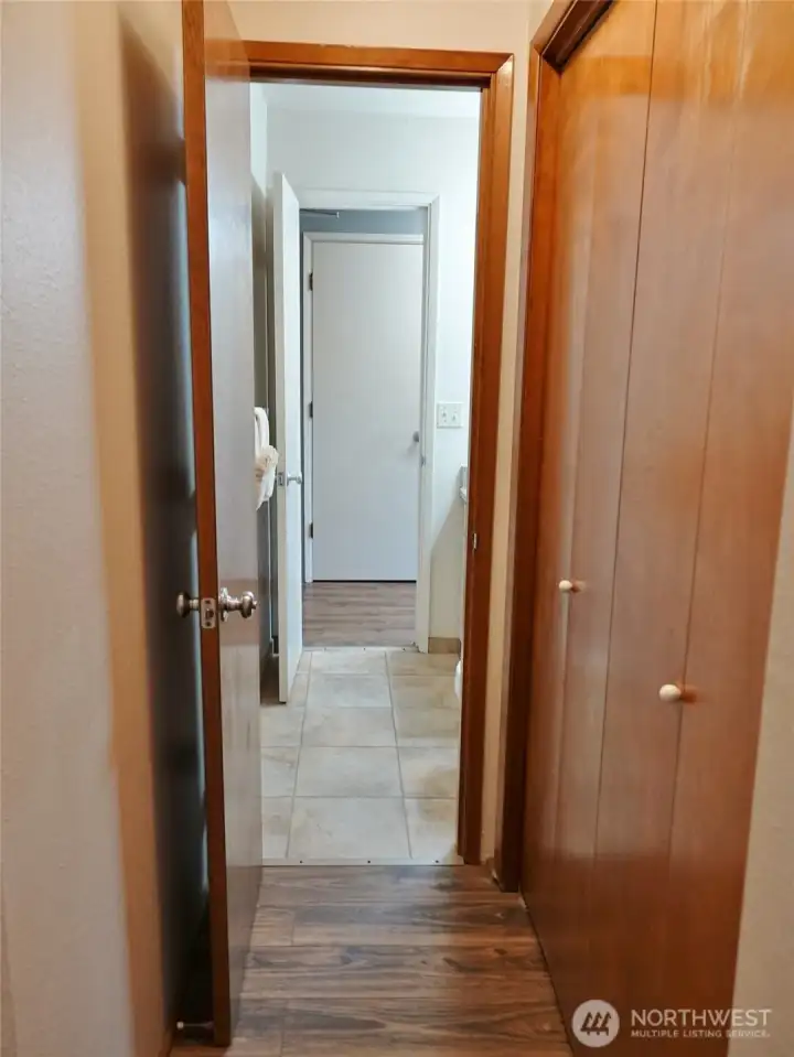 Closet off the 2nd Bedroom leading to the 1/2-Bathroom.