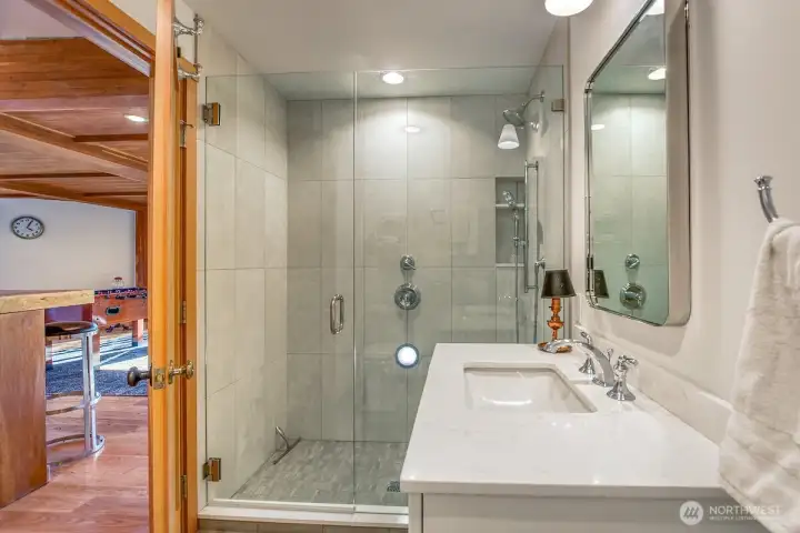 Recently renovated downstairs bath, bedroom and family room.