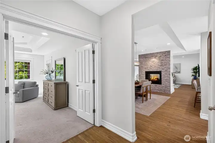 Private primary suite featuring generous proportions, custom finishes, and direct access to the remodeled bath.