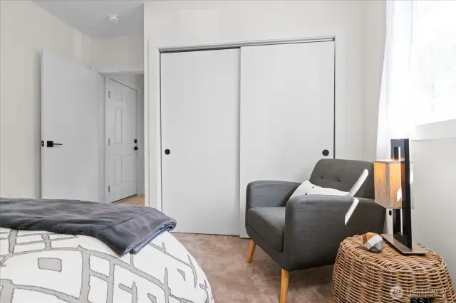 Separate from the other bedrooms, this considerable sized bedroom with new carpeting feels private