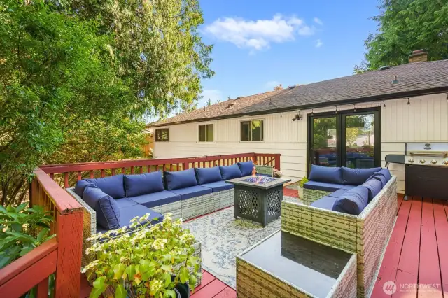 French doors from kitchen open up to the enormous deck!
