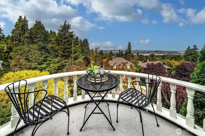 The private balcony is attached to the primary suite.